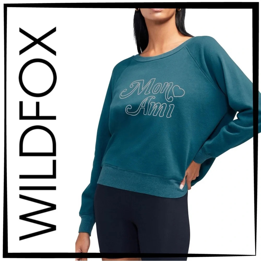Wildfox Mon Ami Sommers Sweatshirt in Reflecting Pond (Teal) Women Size XL NWT - Picture 1 of 12